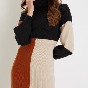 Lulus Mod For You Black Color Block Turtleneck Mini Sweater Dress - Size XS